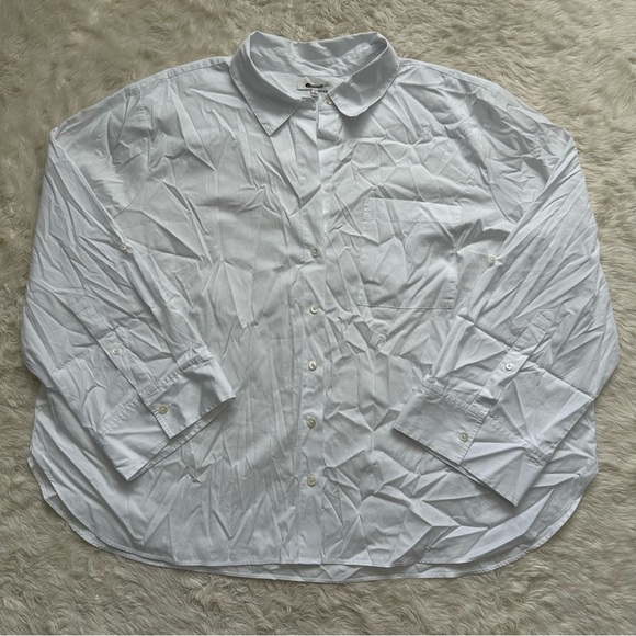 Madewell Top Plus Easy Y-Neck Button-Up Shirt Cotton Eyelet White 3X NWT New - Picture 3 of 12